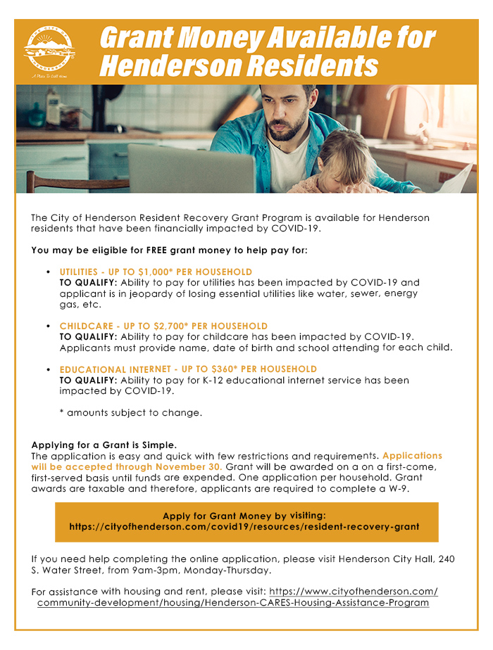 Henderson Resident Recovery Grant Program Flyer Henderson Resident Recovery Grant Program Flyer